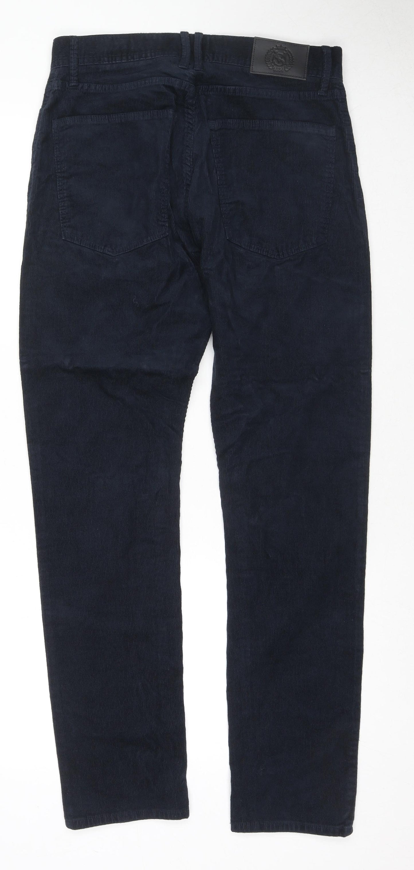 Marks and Spencer Mens Blue Cotton Trousers Size 30 in L31 in Slim Zip