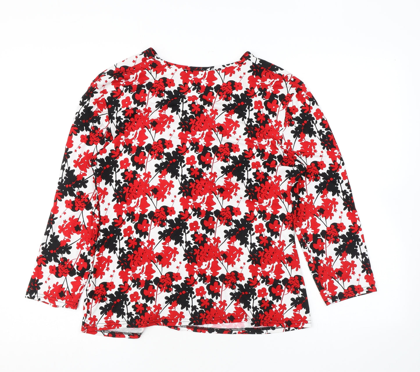 Alexara Womens Red Floral Viscose Basic Blouse Size 16 V-Neck