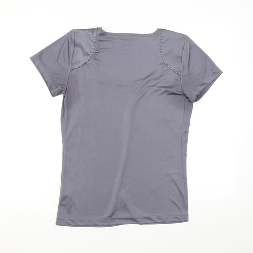 Reiss Womens Grey Polyester Basic T-Shirt Size S Scoop Neck - Studs