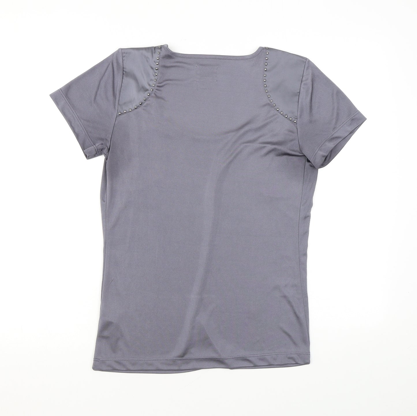Reiss Womens Grey Polyester Basic T-Shirt Size S Scoop Neck - Studs