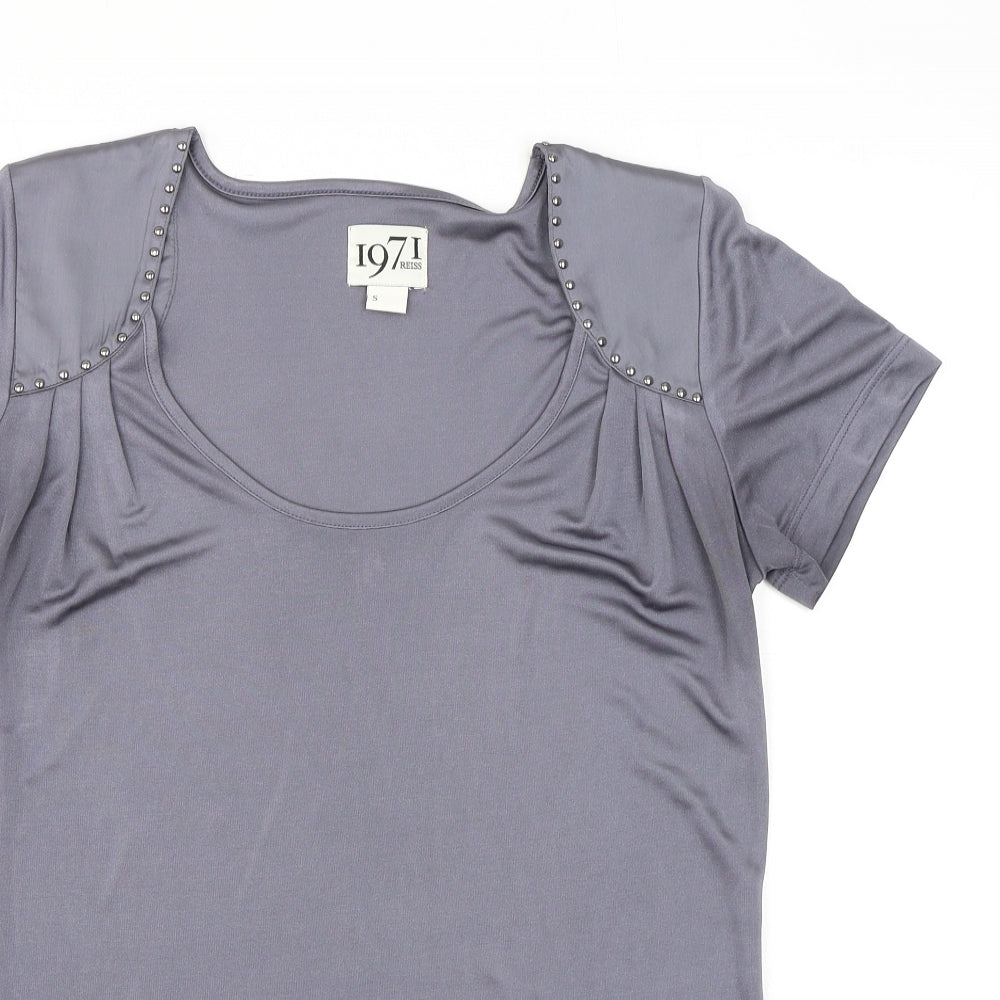 Reiss Womens Grey Polyester Basic T-Shirt Size S Scoop Neck - Studs