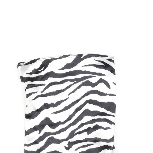 Motel Womens White Animal Print Polyester Cropped Tank Size L Off the Shoulder - Zebra Print Open Back