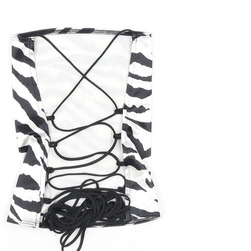 Motel Womens White Animal Print Polyester Cropped Tank Size L Off the Shoulder - Zebra Print Open Back