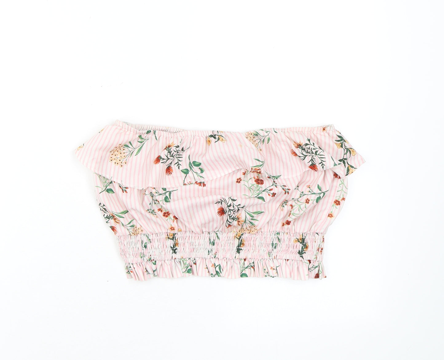 FOREVER 21 Womens Pink Floral Polyester Cropped Blouse Size S Off the Shoulder - Ruffles
