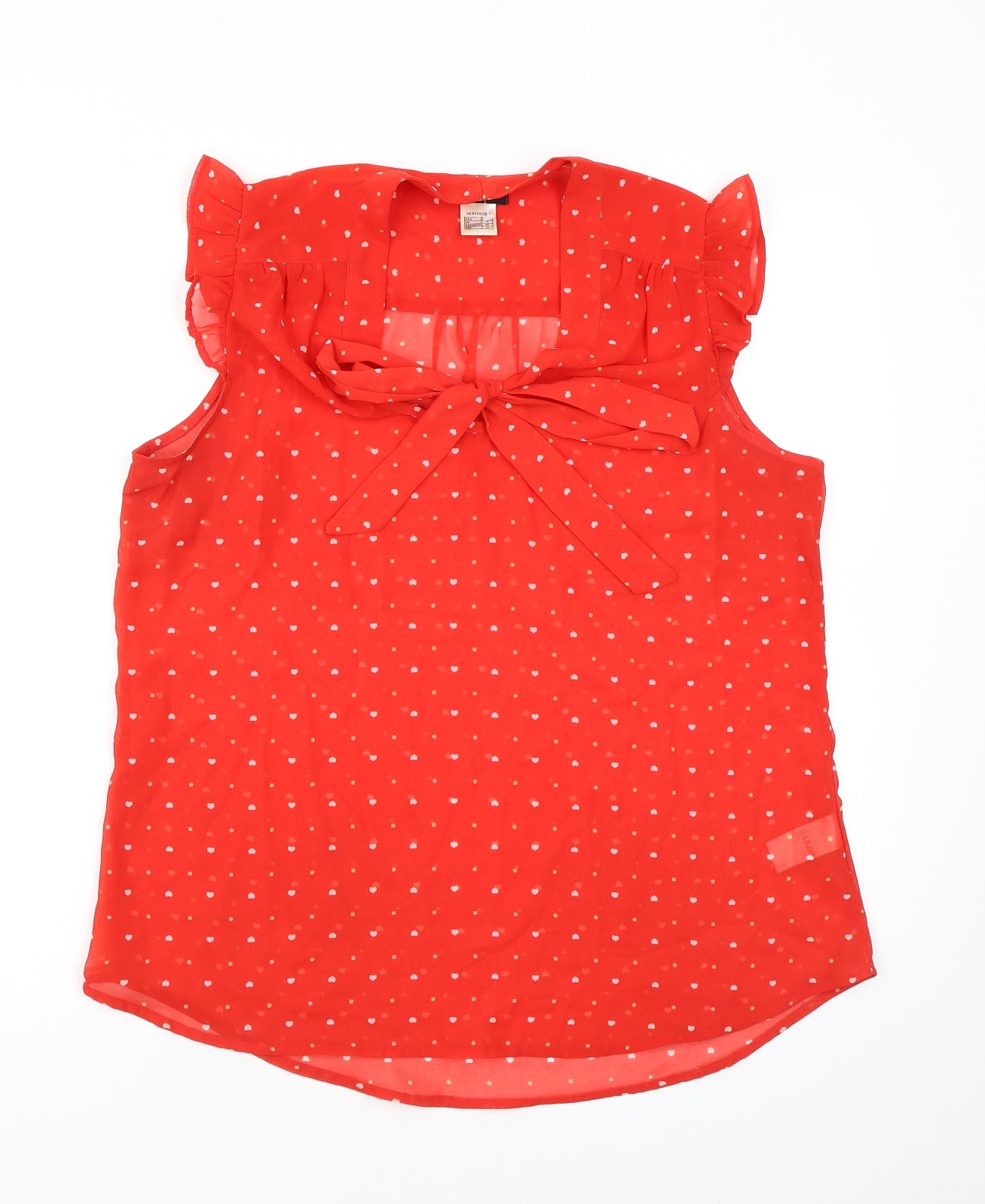 La Redoute Womens Red Polka Dot Polyester Basic Blouse Size 16 V-Neck - Hearts Sheer