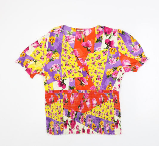 Joe Browns Womens Multicoloured Floral Viscose Basic Blouse Size 16 V-Neck - Shirred