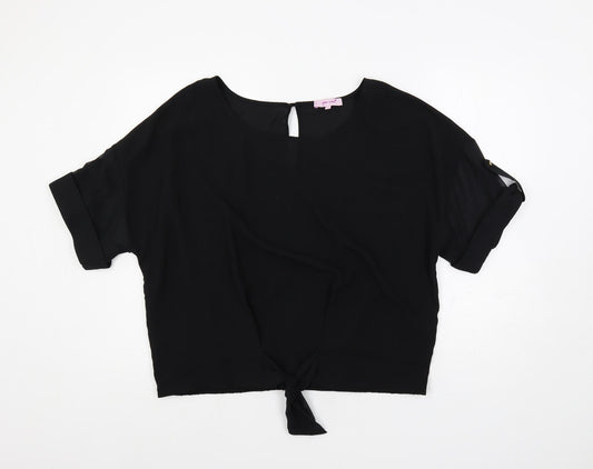 Per Una Womens Black Polyester Basic Blouse Size 16 Boat Neck - Tie Front Detail