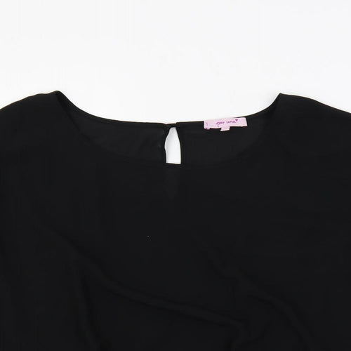 Per Una Womens Black Polyester Basic Blouse Size 16 Boat Neck - Tie Front Detail