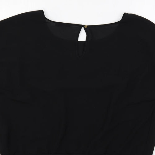 Per Una Womens Black Polyester Basic Blouse Size 16 Boat Neck - Tie Front Detail