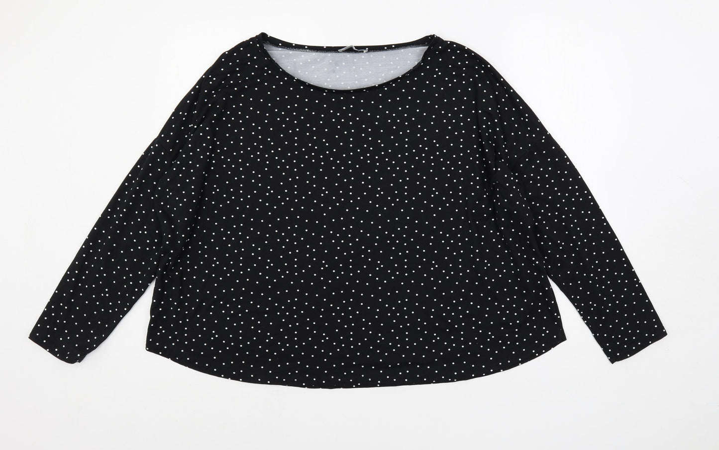 New Look Womens Black Polka Dot Polyester Basic T-Shirt Size L Boat Neck - Oversized