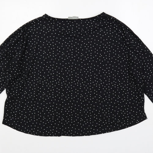 New Look Womens Black Polka Dot Polyester Basic T-Shirt Size L Boat Neck - Oversized