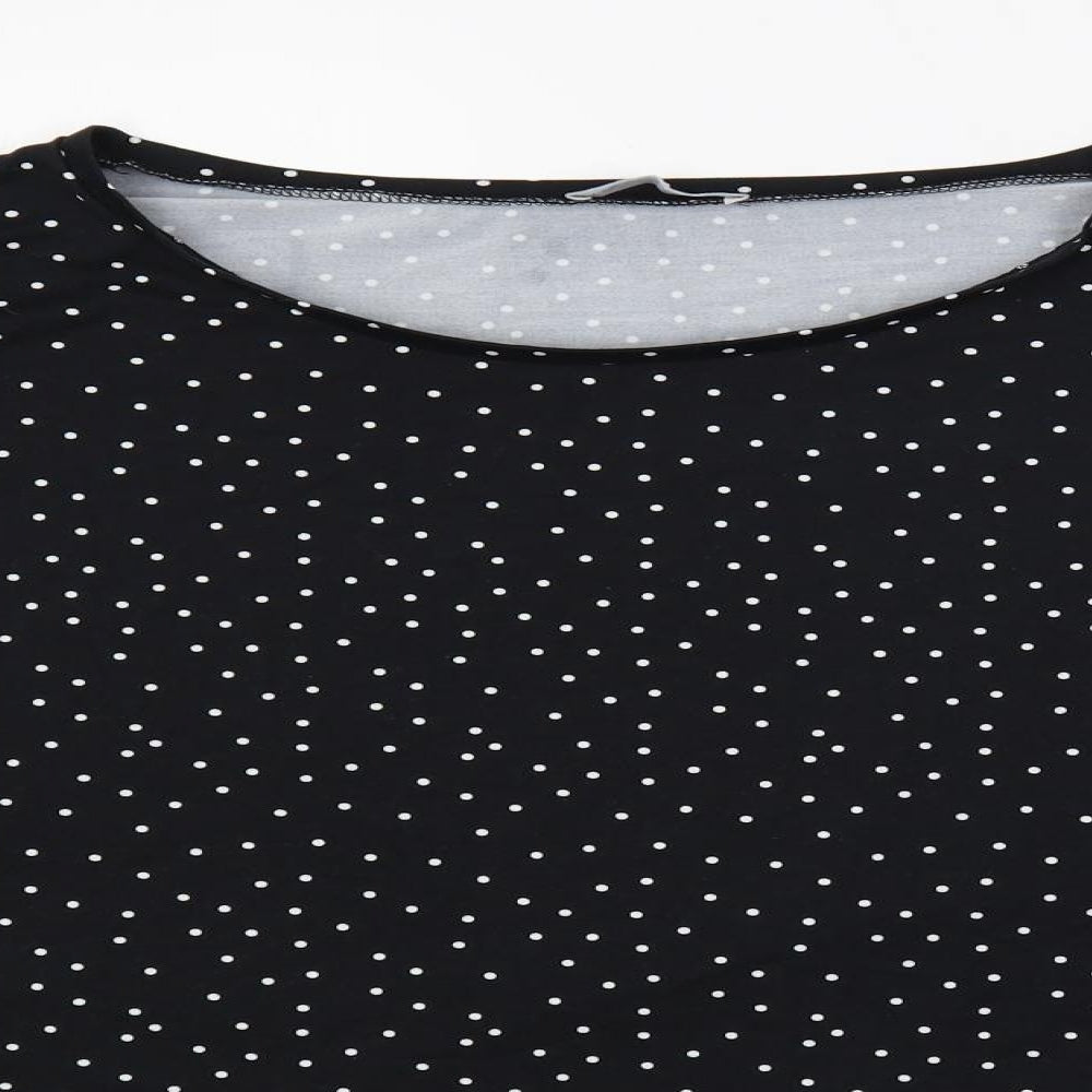 New Look Womens Black Polka Dot Polyester Basic T-Shirt Size L Boat Neck - Oversized