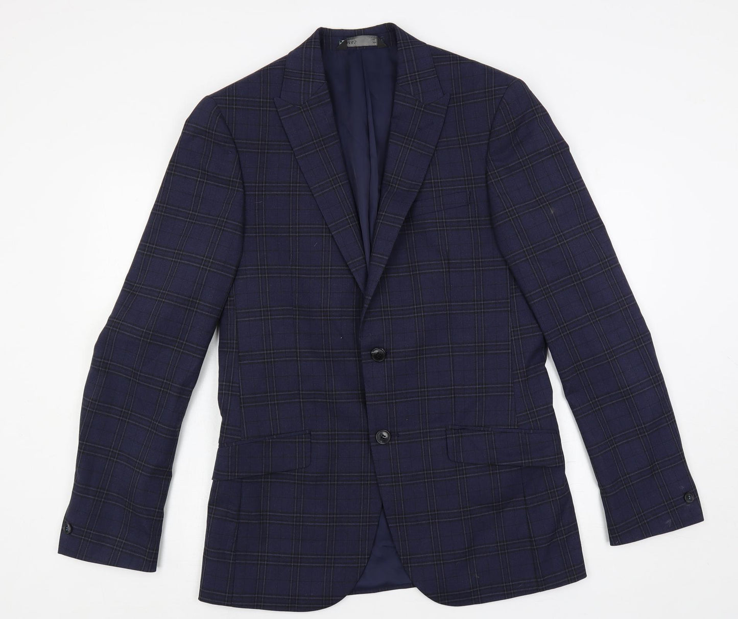 Marks and Spencer Mens Blue Plaid Polyester Jacket Suit Jacket Size 38 Regular