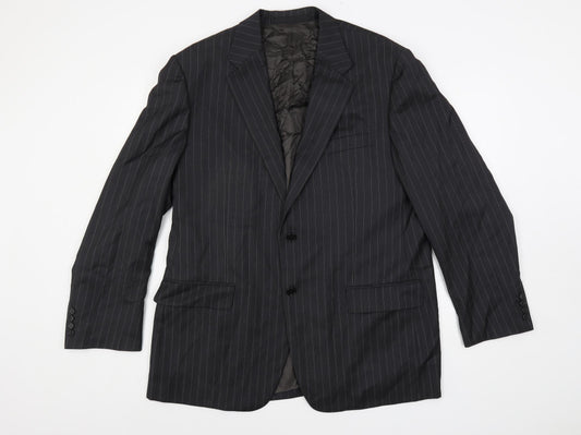 Marks and Spencer Mens Black Striped Wool Jacket Suit Jacket Size 44 Regular