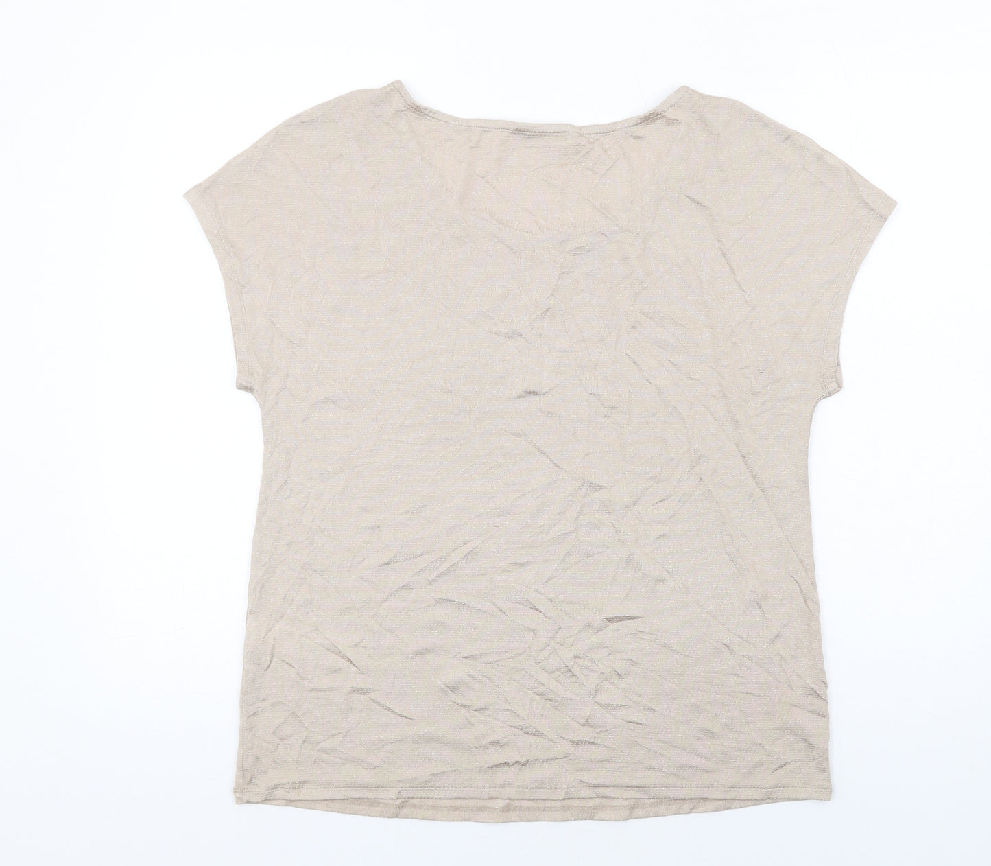 Jacques Vert Womens Beige Viscose Basic T-Shirt Size L Round Neck