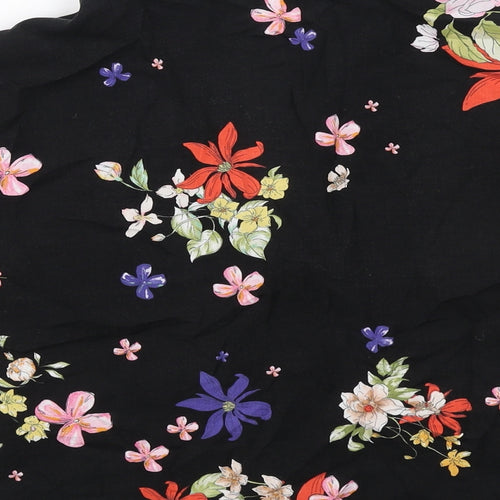 Pull&Bear Womens Black Floral Viscose Cropped Button-Up Size L Collared