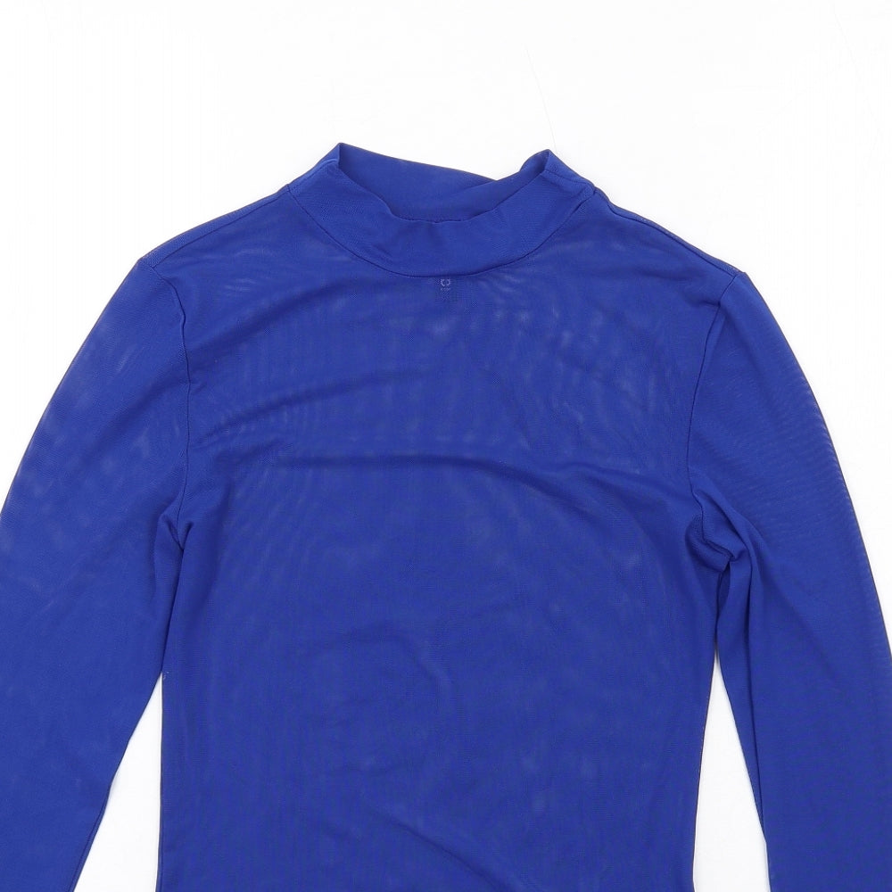 H&M Womens Blue Polyester Basic T-Shirt Size S Mock Neck
