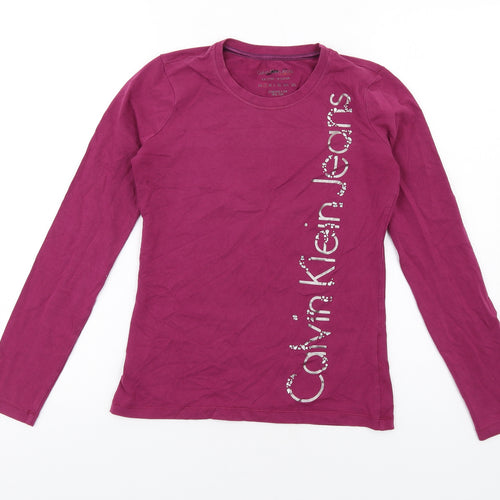 Calvin Klein Womens Pink Cotton Basic T-Shirt Size S Round Neck - Beaded