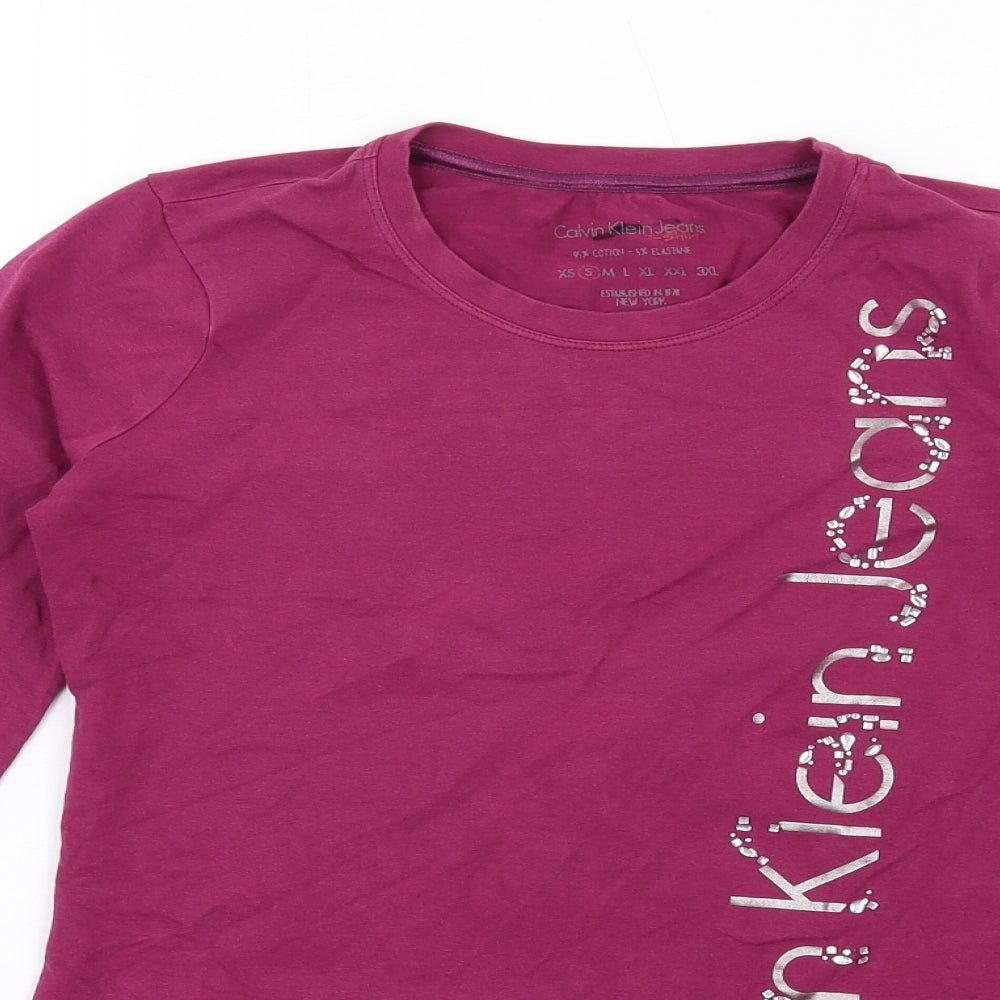 Calvin Klein Womens Pink Cotton Basic T-Shirt Size S Round Neck - Beaded