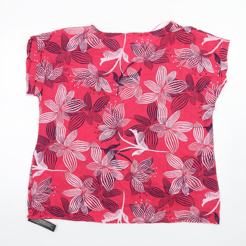 Roman Womens Red Geometric Cotton Basic T-Shirt Size L Round Neck
