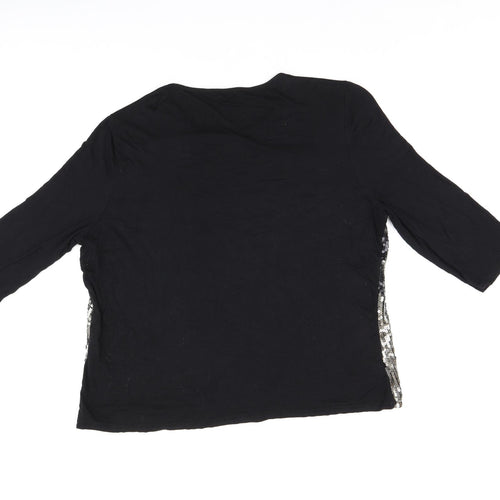 CASAMIA Womens Black Polyester Basic T-Shirt Size L Round Neck - Sequin Detail