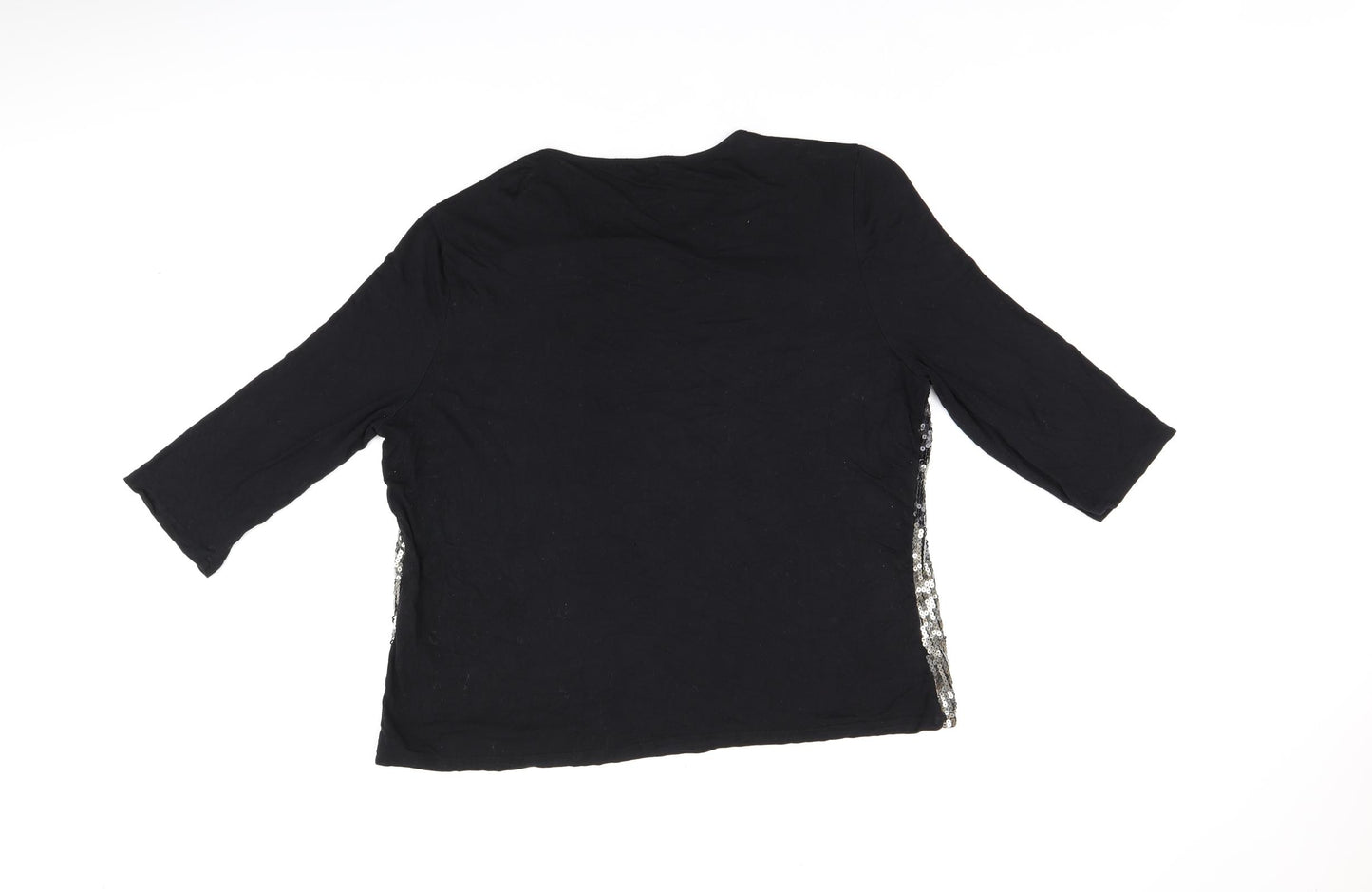 CASAMIA Womens Black Polyester Basic T-Shirt Size L Round Neck - Sequin Detail