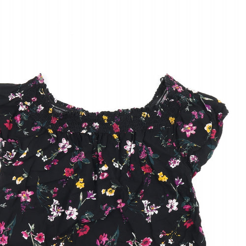 Pimkie Womens Black Floral Viscose Basic T-Shirt Size S Off the Shoulder