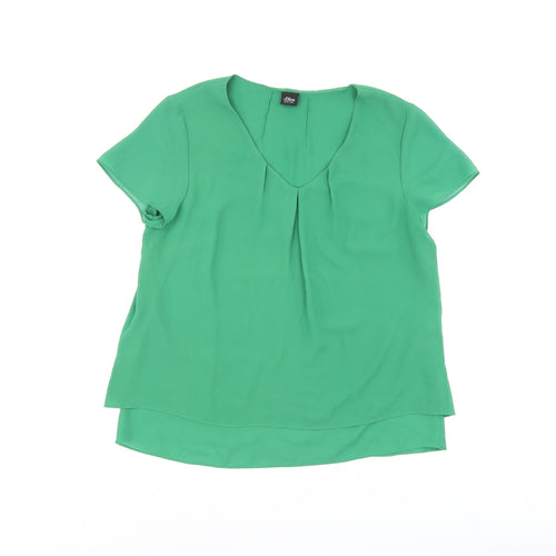 s.Oliver Womens Green Polyester Basic Blouse Size 12 V-Neck