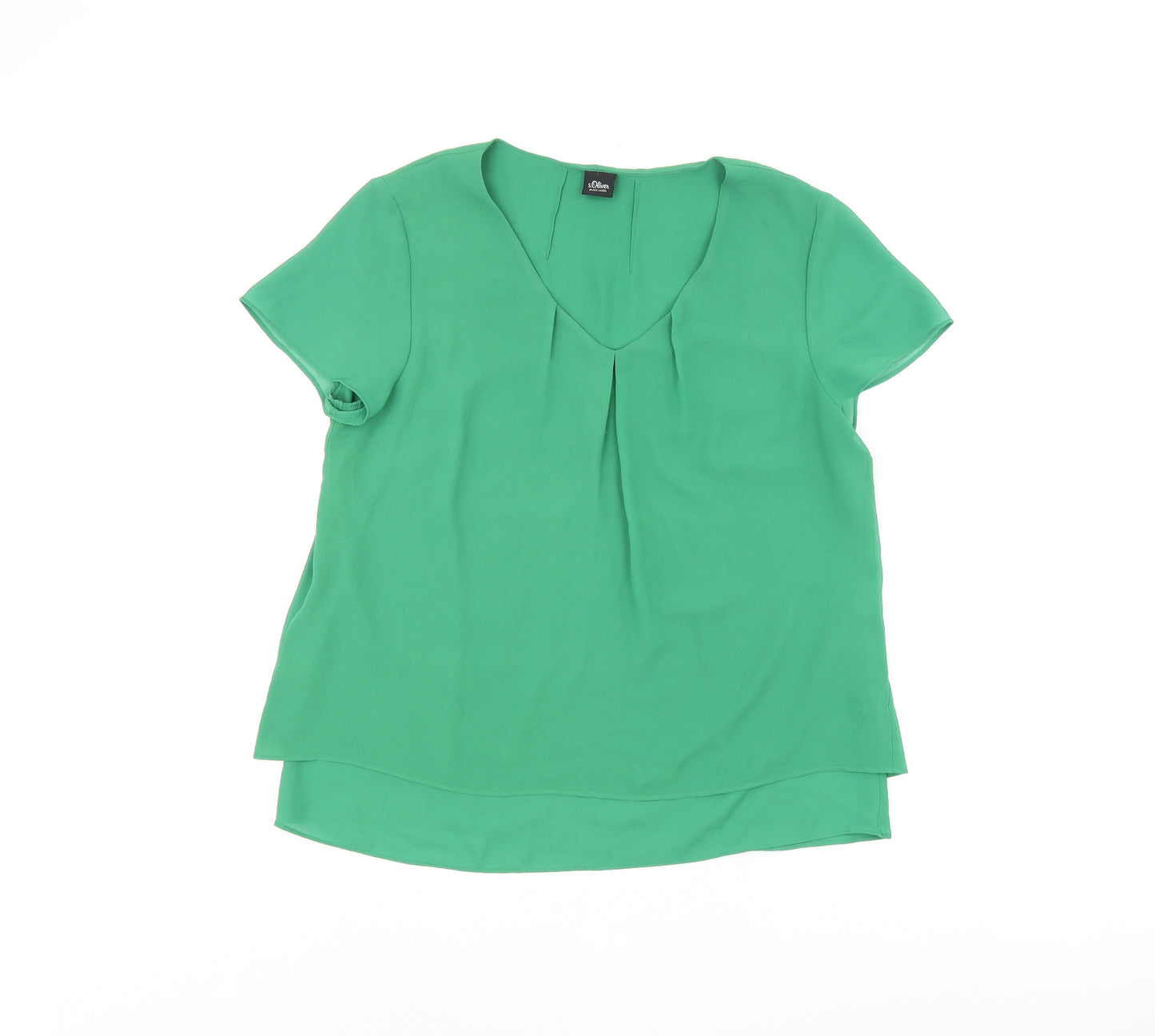 s.Oliver Womens Green Polyester Basic Blouse Size 12 V-Neck