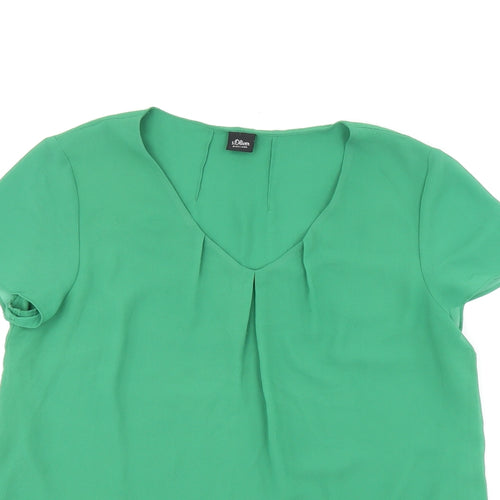 s.Oliver Womens Green Polyester Basic Blouse Size 12 V-Neck