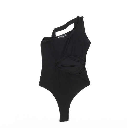 PRETTYLITTLETHING Womens Black Polyester Bodysuit One-Piece Size 8 Snap - Cut Out Detail