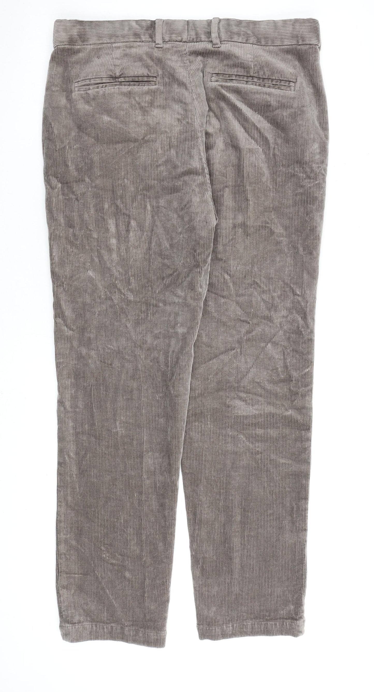 Marks and Spencer Mens Brown Cotton Trousers Size 34 in L31 in Regular Zip