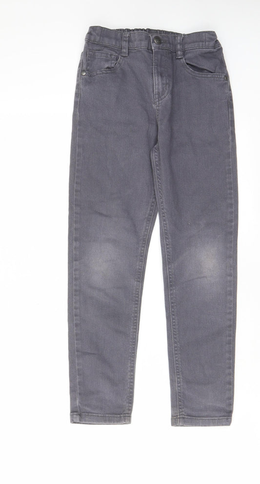 F&F Girls Grey Cotton Straight Jeans Size 9-10 Years Regular Zip - Pockets