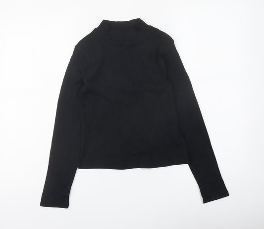 Marks and Spencer Girls Black Cotton Basic T-Shirt Size 10-11 Years Mock Neck Pullover