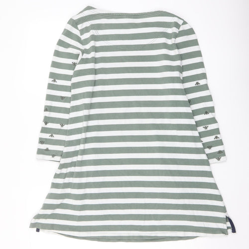 Joules Womens Green Striped Cotton Basic Blouse Size 12 Boat Neck