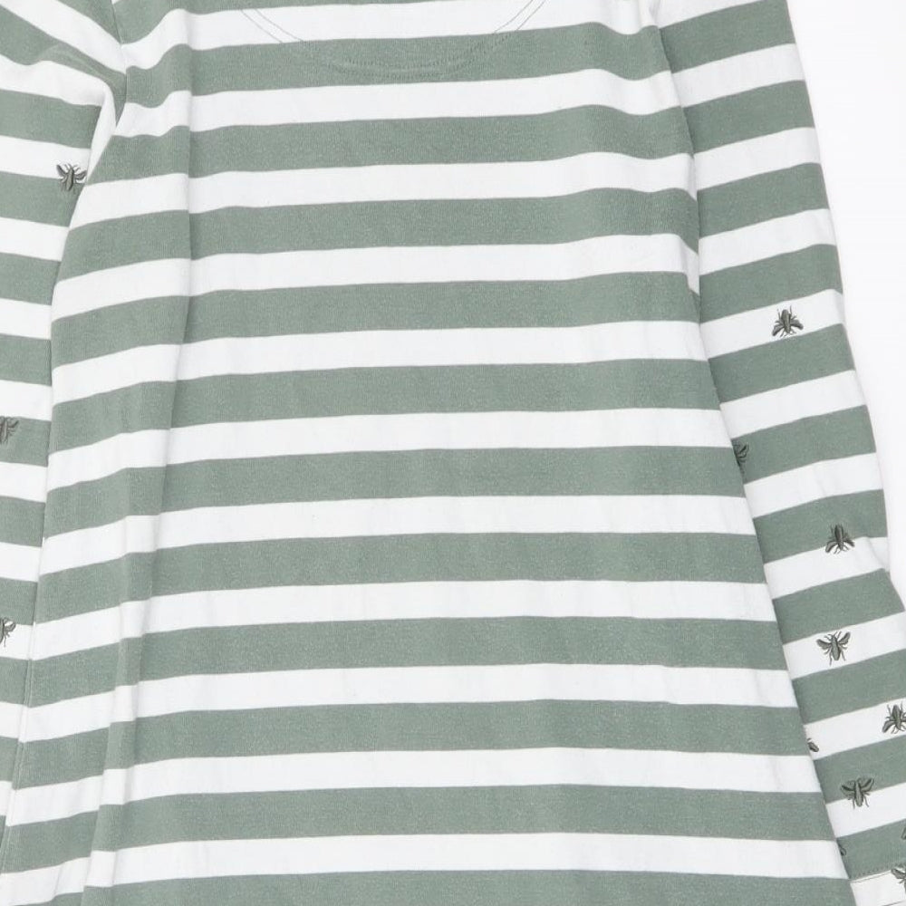 Joules Womens Green Striped Cotton Basic Blouse Size 12 Boat Neck