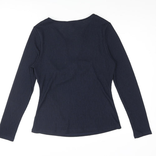 Marks and Spencer Womens Blue Polyester Basic Blouse Size 12 V-Neck - Knot Detail