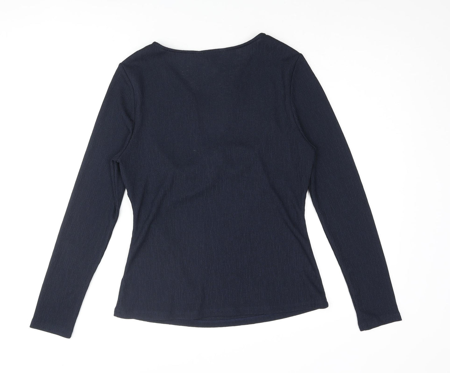 Marks and Spencer Womens Blue Polyester Basic Blouse Size 12 V-Neck - Knot Detail