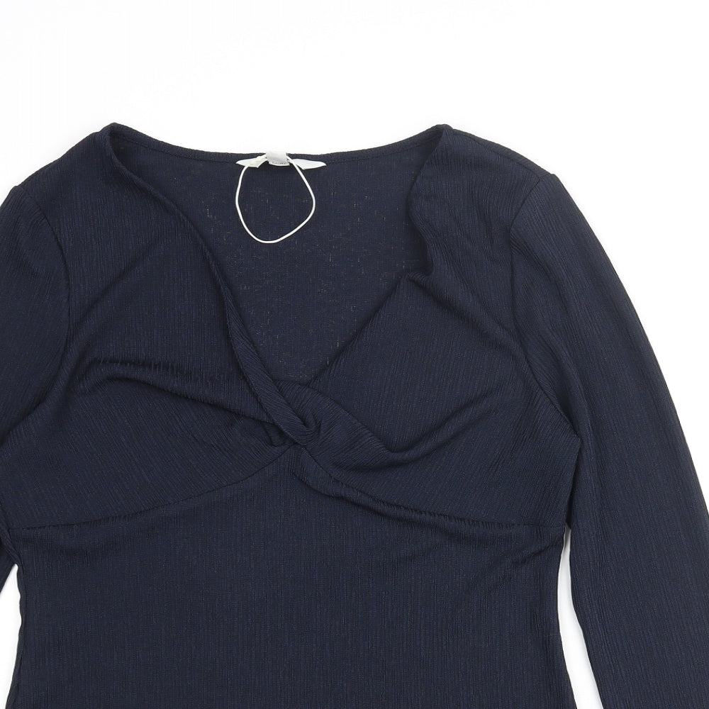 Marks and Spencer Womens Blue Polyester Basic Blouse Size 12 V-Neck - Knot Detail
