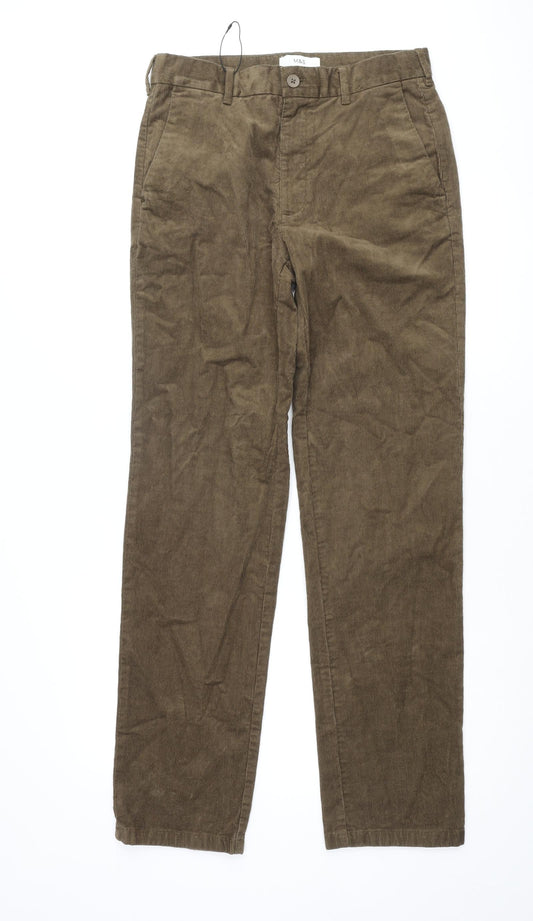 Marks and Spencer Mens Brown Cotton Chino Trousers Size 30 in L33 in Regular Zip