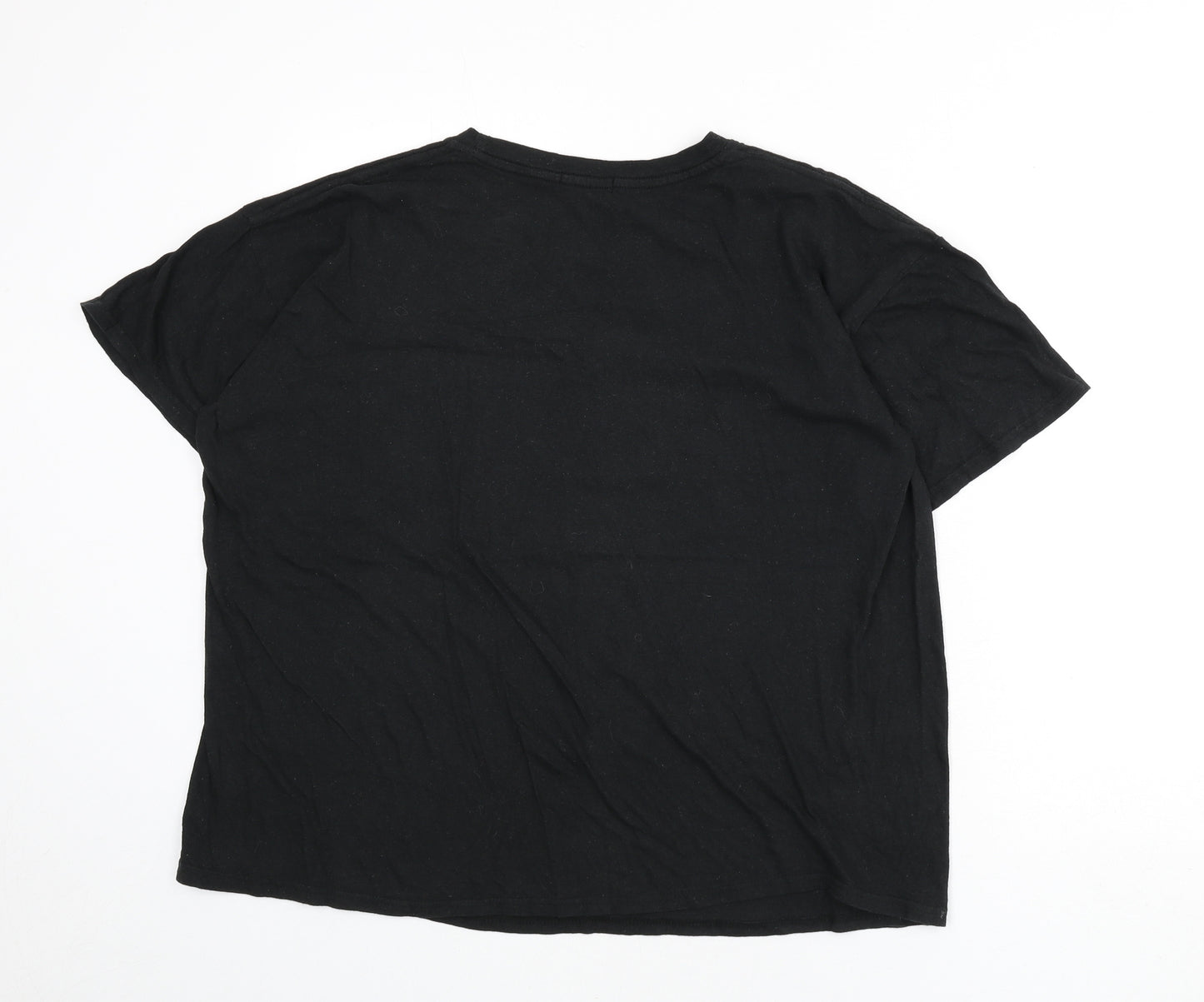 Boohoo Womens Black Polyester Basic T-Shirt Size L Round Neck - Lips, Kisses
