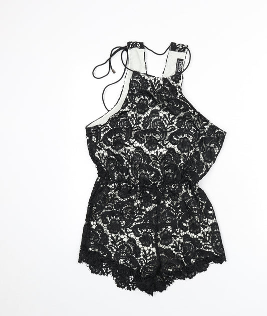 Yoins Womens Black Paisley Polyester Romper One-Piece Size 12 L3 in Tie - Lace Overlay