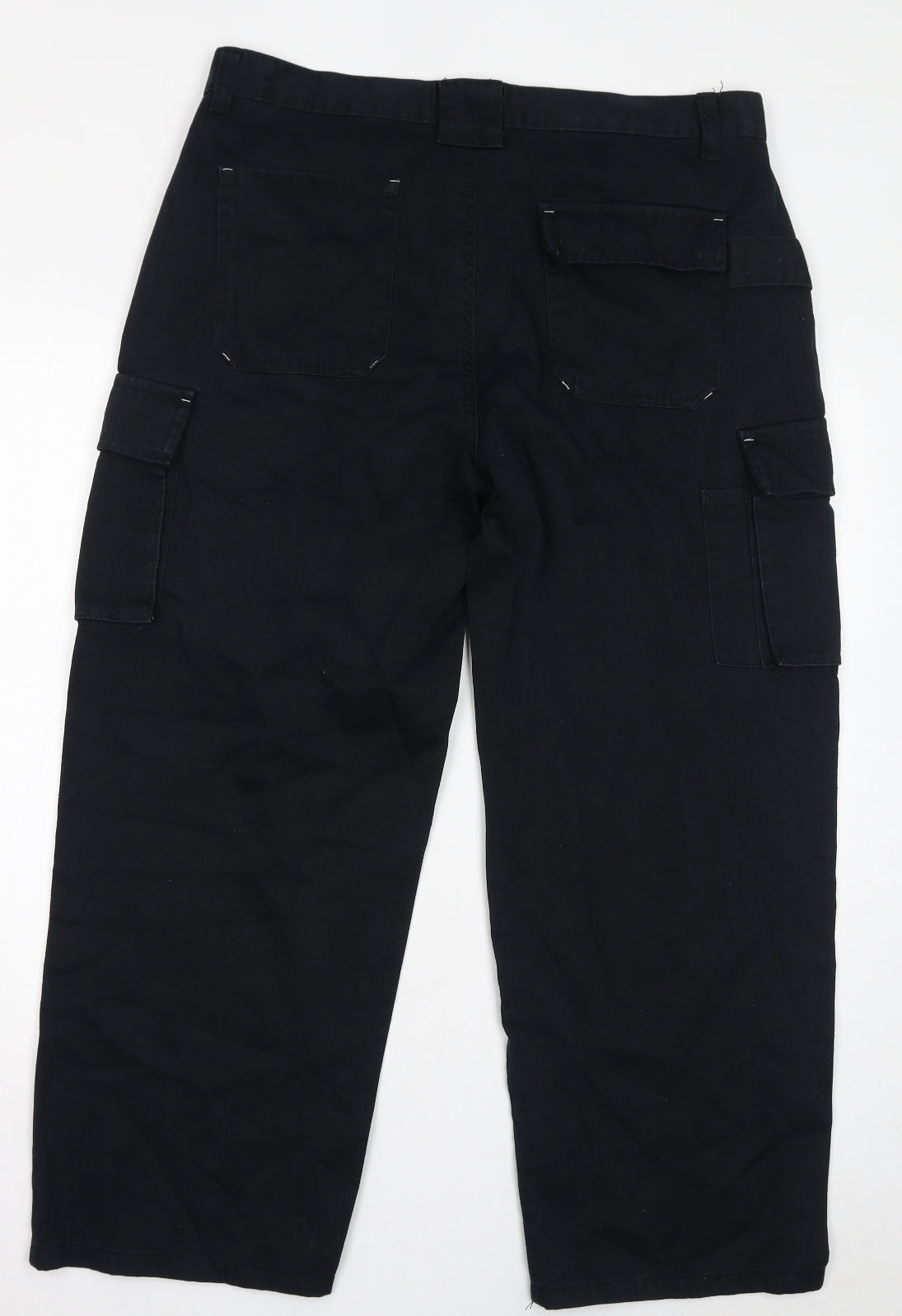 PEP&CO Mens Black Cotton Cargo Trousers Size 36 in L28 in Regular Zip