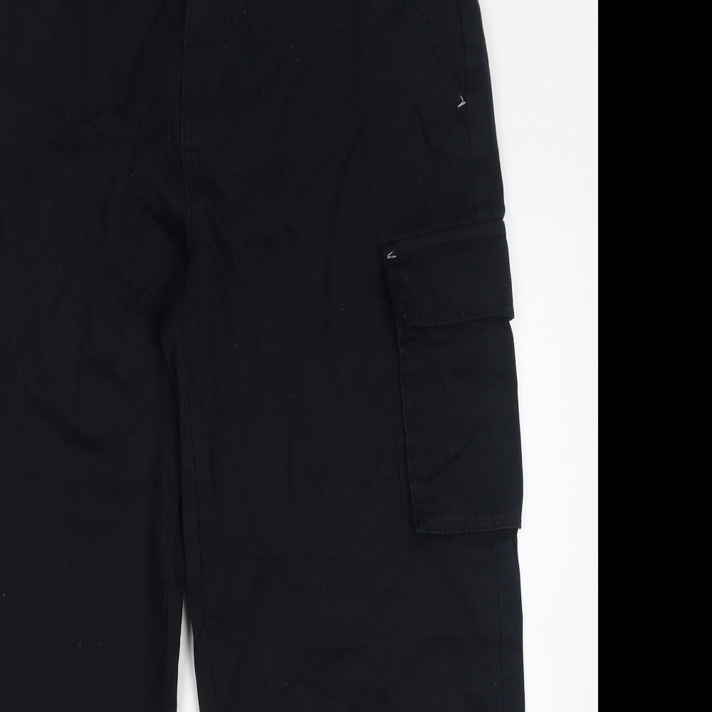 PEP&CO Mens Black Cotton Cargo Trousers Size 36 in L28 in Regular Zip