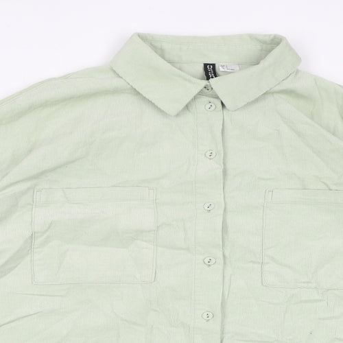 Divided by H&M Womens Green Cotton Basic Button-Up Size S Collared