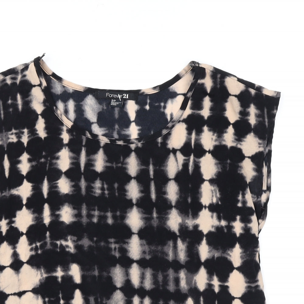 FOREVER 21 Womens Black Geometric Polyester Basic T-Shirt Size S Boat Neck