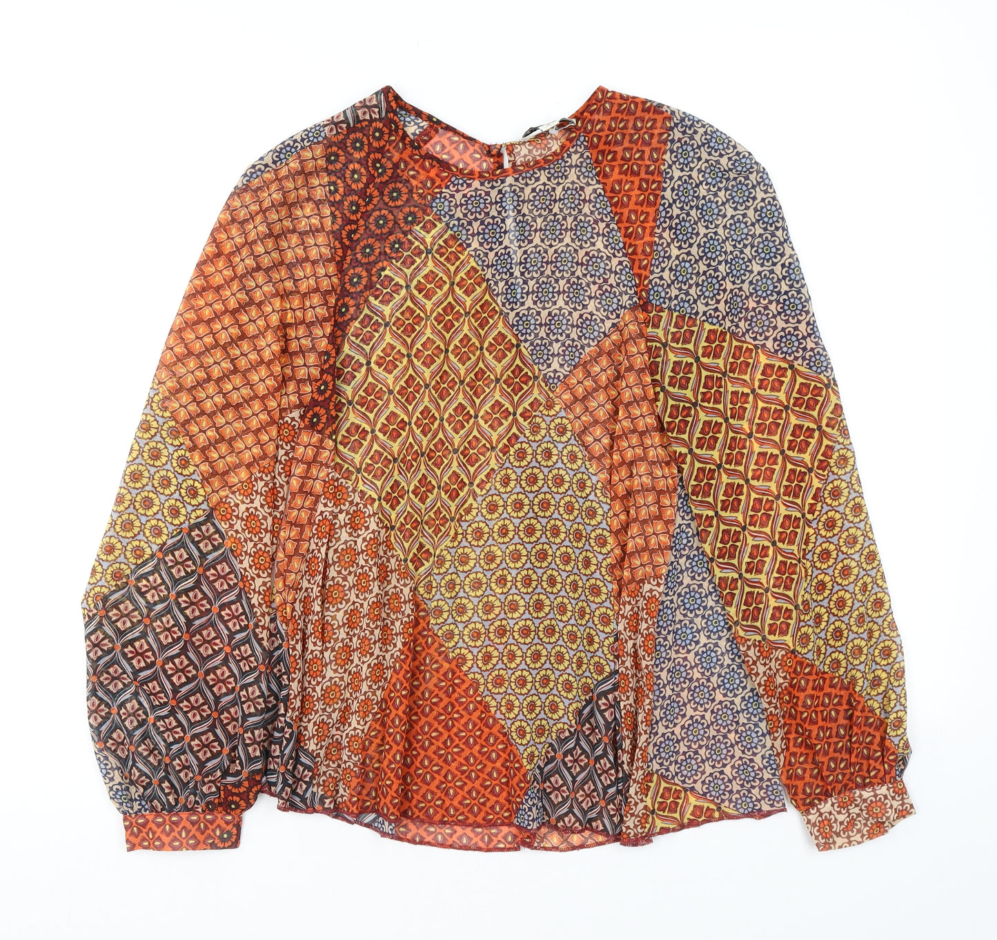 Warehouse Womens Orange Geometric Polyester Basic Blouse Size 6 Roll Neck