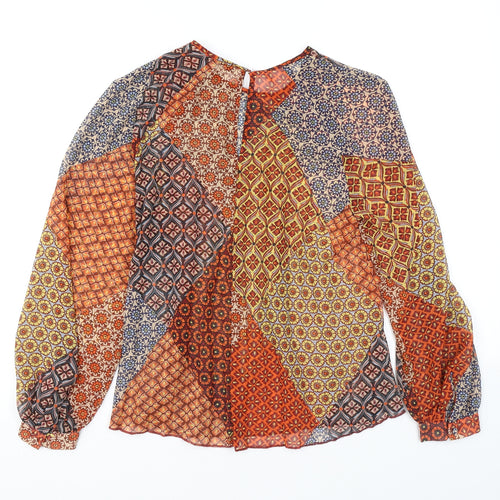 Warehouse Womens Orange Geometric Polyester Basic Blouse Size 6 Roll Neck