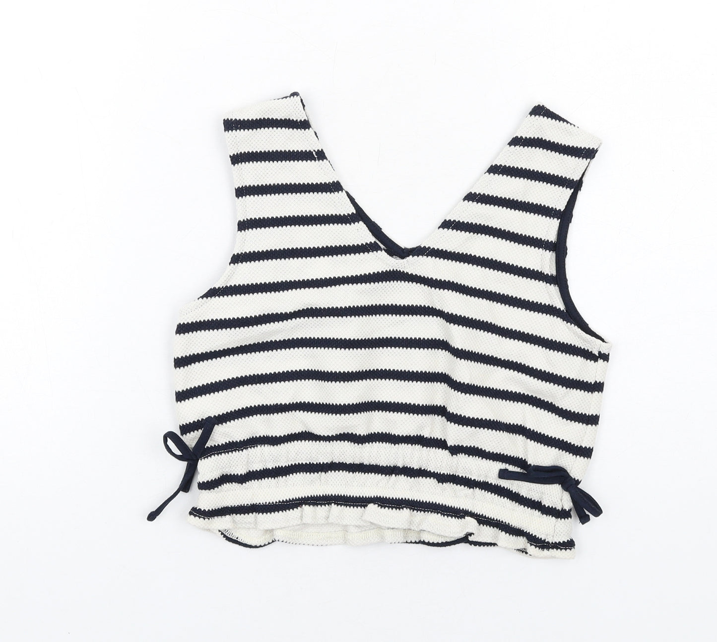 River Island Girls Blue Striped Cotton Basic Tank Size 11-12 Years V-Neck Pullover