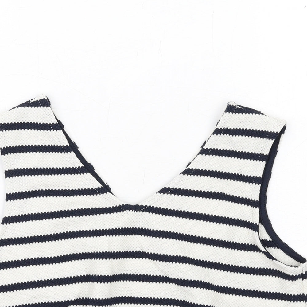 River Island Girls Blue Striped Cotton Basic Tank Size 11-12 Years V-Neck Pullover